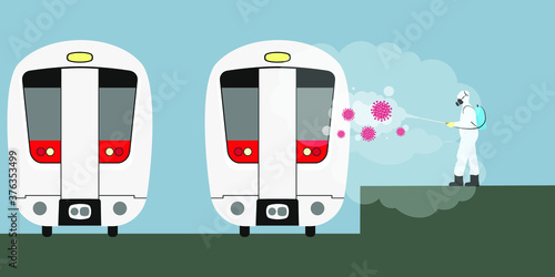 Vector illustration for metro disinfectant during lock down, whole world sanitize for deadly covid 19 disease, 
global attack of corona virus