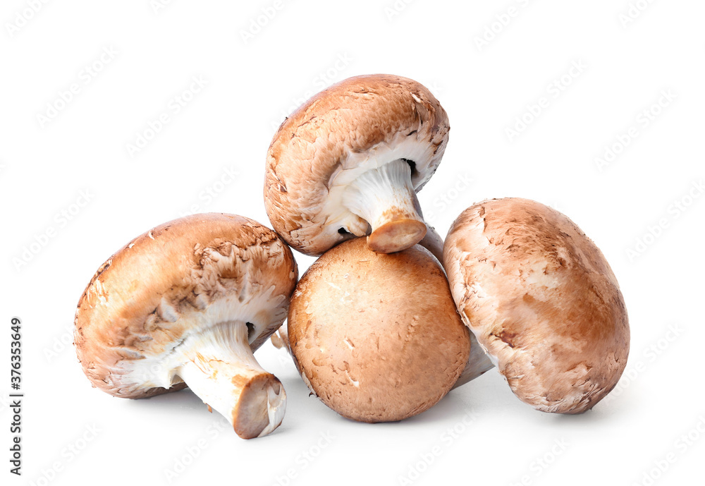 Raw mushrooms on white background Raw mushrooms on white background