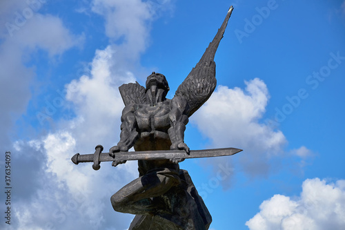 Belarus  Smorgon  August 2019. Monument to the angel with a sword in memory of those who died in the first world war.