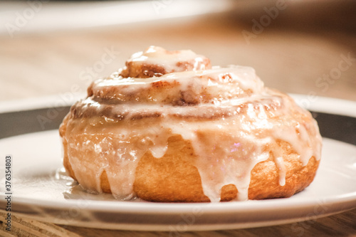 Delicious hot cinnamon roll with icing