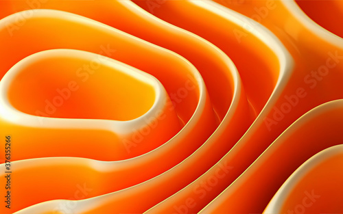 3d Illustration of orange plastic, silicone, glossy texture layers abstract background.