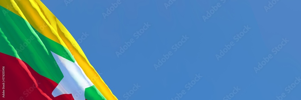 3D rendering of the national flag of Myanmar waving in the wind 3D rendering of the national flag of Myanmar waving in the wind