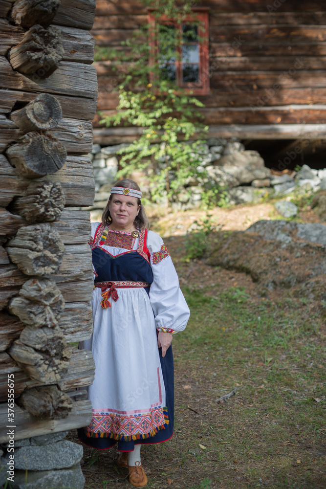 Woman wearing Finnish-Ingrian national costume, Woman wearing Finnish-Ingrian national costume,