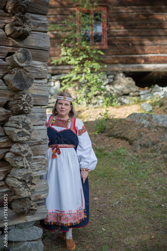 Woman wearing Finnish-Ingrian national costume, "tuuterinpuku"