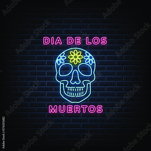 dia de los muertos neon sign, neon style