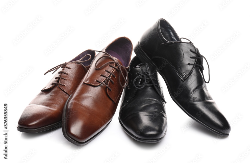 Classic leather male shoes on white background