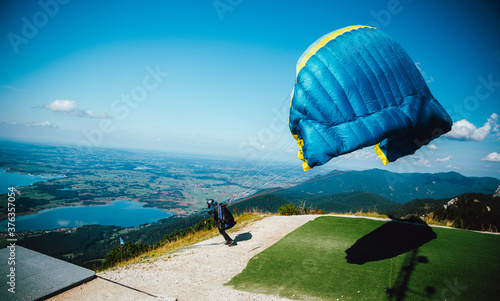 paragliding in the mountains takeoff photo