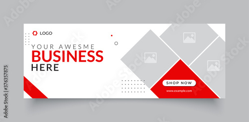 Professional business facebook cover page timeline web ad banner template with photo place modern layout white background and Vivid red shape and text design photo