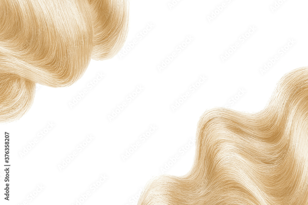 Blond shiny hair isolated on white. Background with copy space Blond shiny hair isolated on white. Background with copy space