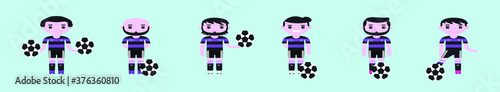 set of male football player cartoon icon design template with various models. vector illustration
