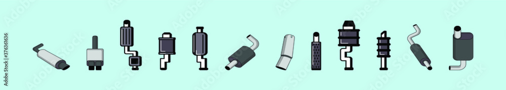 set of exhaust pipe icon vector on blue background set of exhaust pipe icon vector on blue background