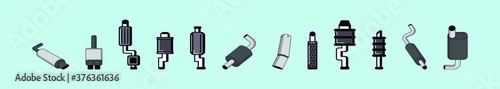 set of exhaust pipe icon vector on blue background