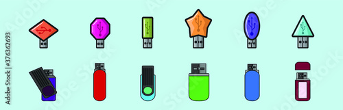 Set of usb pen drive vector illustration. isolated on blue background