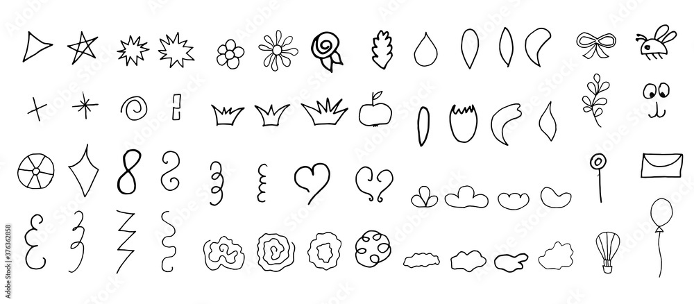 Vector illustration, simple kids set of elements, contours, doodling for paper, fabric, interior design Vector illustration, simple kids set of elements, contours, doodling for paper, fabric, interior design