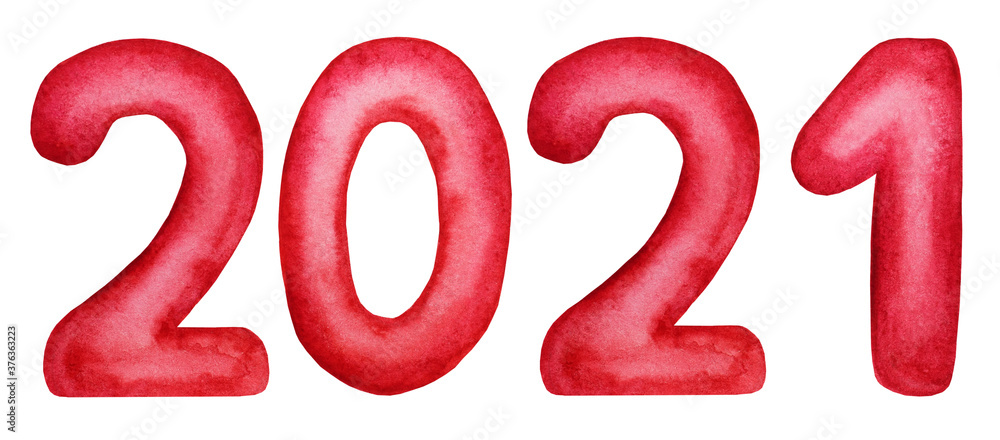 Numbers 2021 are red on a white background. Beautiful watercolor drawings for the holidays. Close-up. Congratulations for relatives, family, friends and colleagues Numbers 2021 are red on a white background. Beautiful watercolor drawings for the holidays. Close-up. Congratulations for relatives, family, friends and colleagues