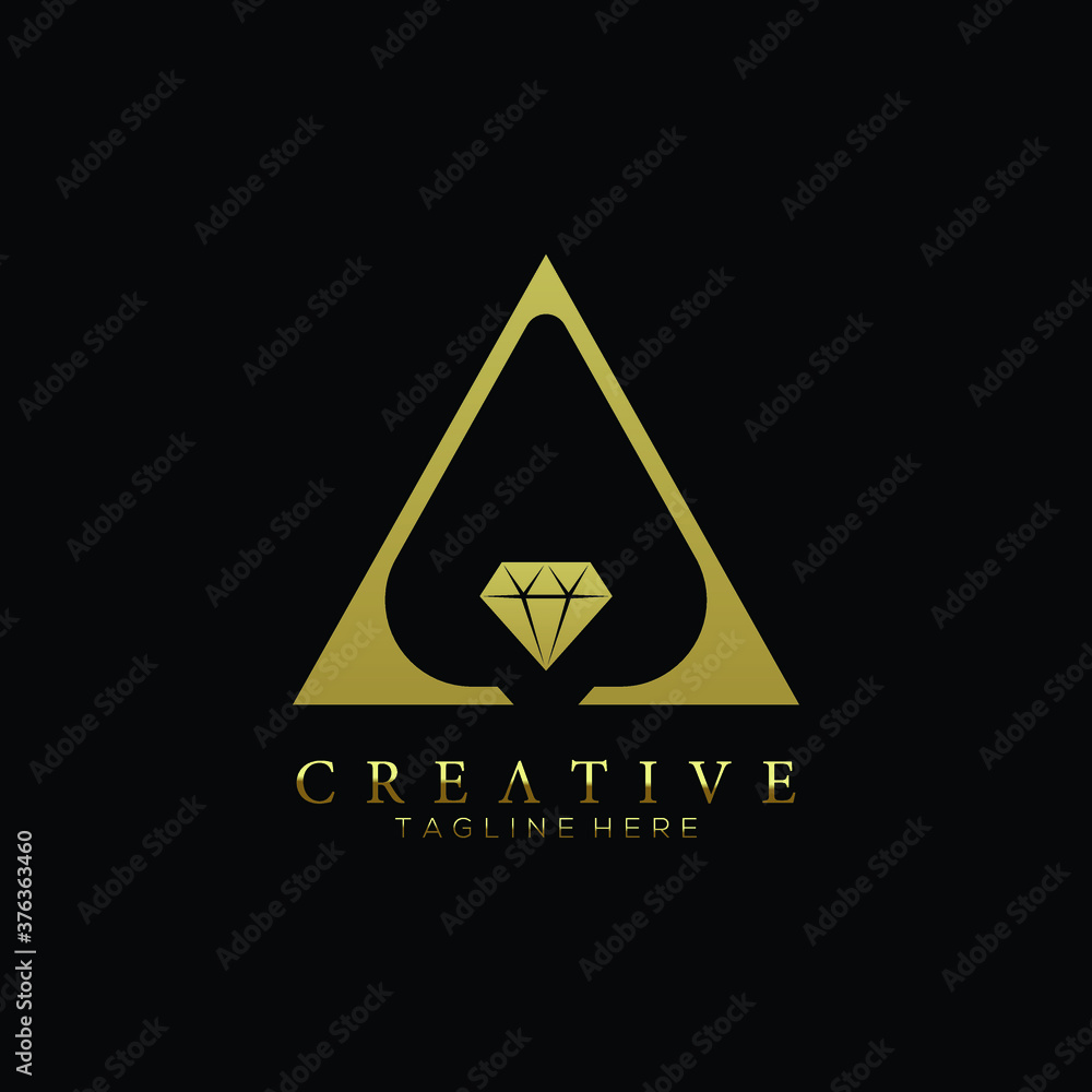 Luxury gold letter A diamond jewellery logo with black background Stock ...