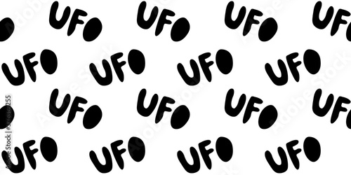 Vector color seamless pattern with the word UFO. Background and texture on the theme of space, UFOlogy, flying saucers, conspiracy