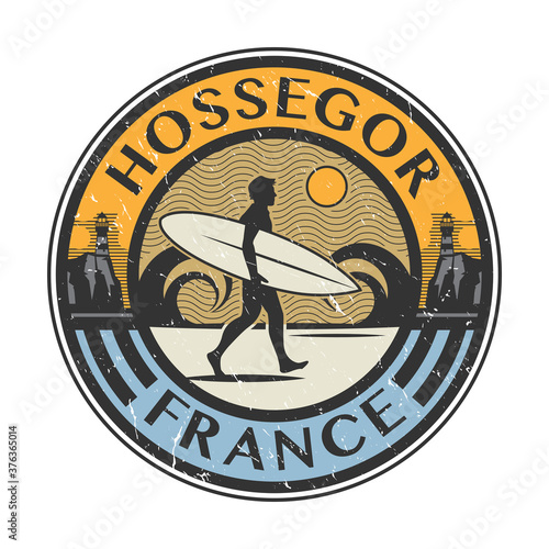 Hossegor, France - surfer sticker, stamp or sign design