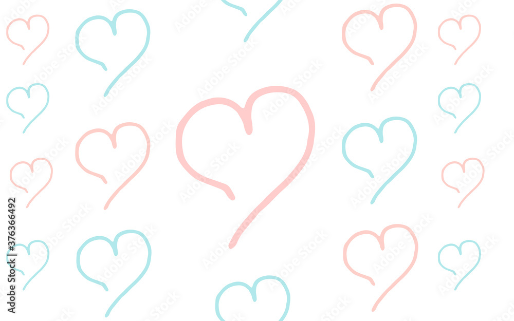 Vector illustration, seamless colored pattern of hearts, doodling for paper design, fabric, interior
