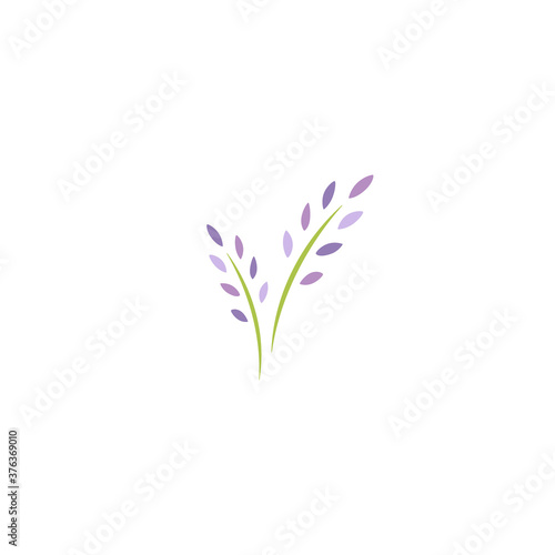 Green violet lavender flowers. flat icon isolated on white. Vector illustration.