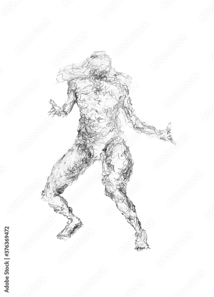a girl in motion, hand drawing illustration, woman silhouette a girl in motion, hand drawing illustration, woman silhouette
