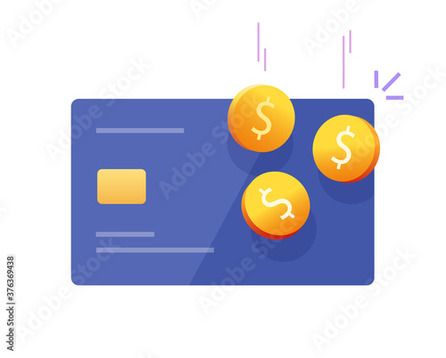 Money cashback bonus income icon on credit bank card vector, cash back return as reward program flat cartoon illustration, concept of refund pay, currency transaction transfer, redeem or rebate