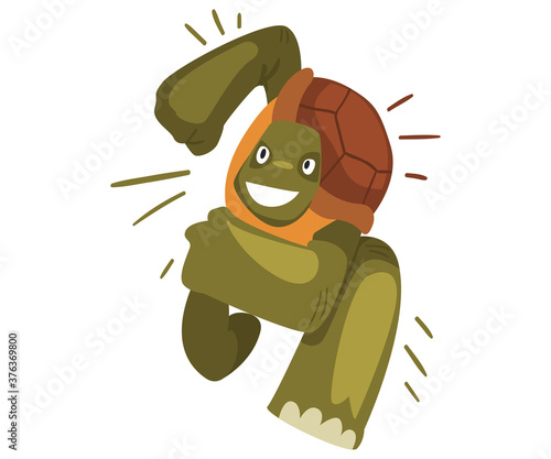 Fast Turtle Running, Funny Tortoise Animal Cartoon Character, Front View Vector Illustration on White Background.