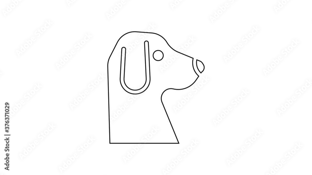 Black line Dog icon isolated on white background. 4K Video motion graphic animation. Black line Dog icon isolated on white background. 4K Video motion graphic animation.