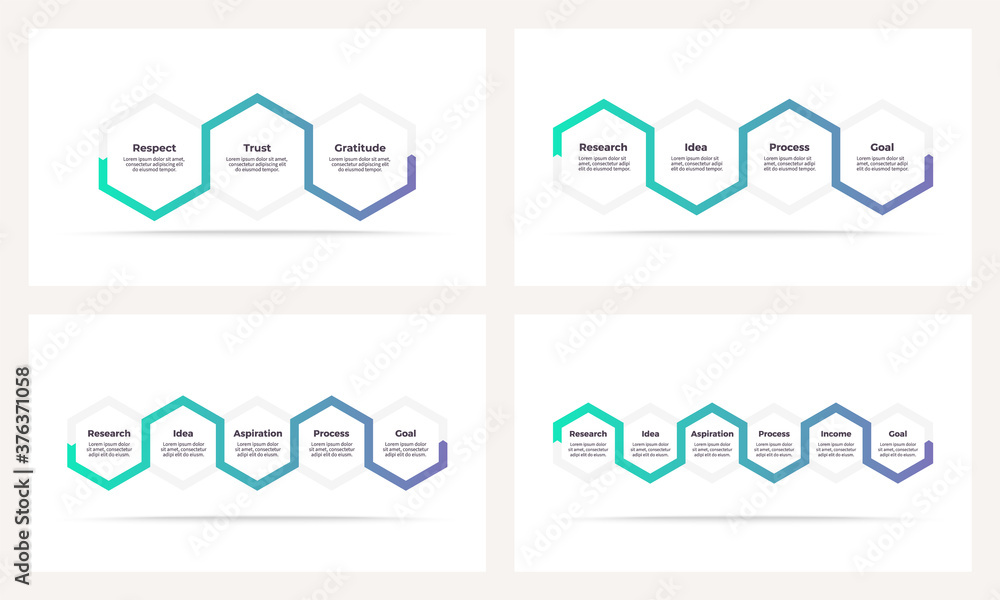 Business process. Timeline infographics with 3, 4, 5, 6 steps, options, hexagons. Vector template. Business process. Timeline infographics with 3, 4, 5, 6 steps, options, hexagons. Vector template.