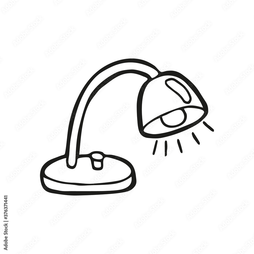 Cute hand drawn table lamp with a bow on a white background. Funny element in trendy doodle style for card, social media banner, logo, sticker, print, decoration kids playroom. Vector illustration Cute hand drawn table lamp with a bow on a white background. Funny element in trendy doodle style for card, social media banner, logo, sticker, print, decoration kids playroom. Vector illustration