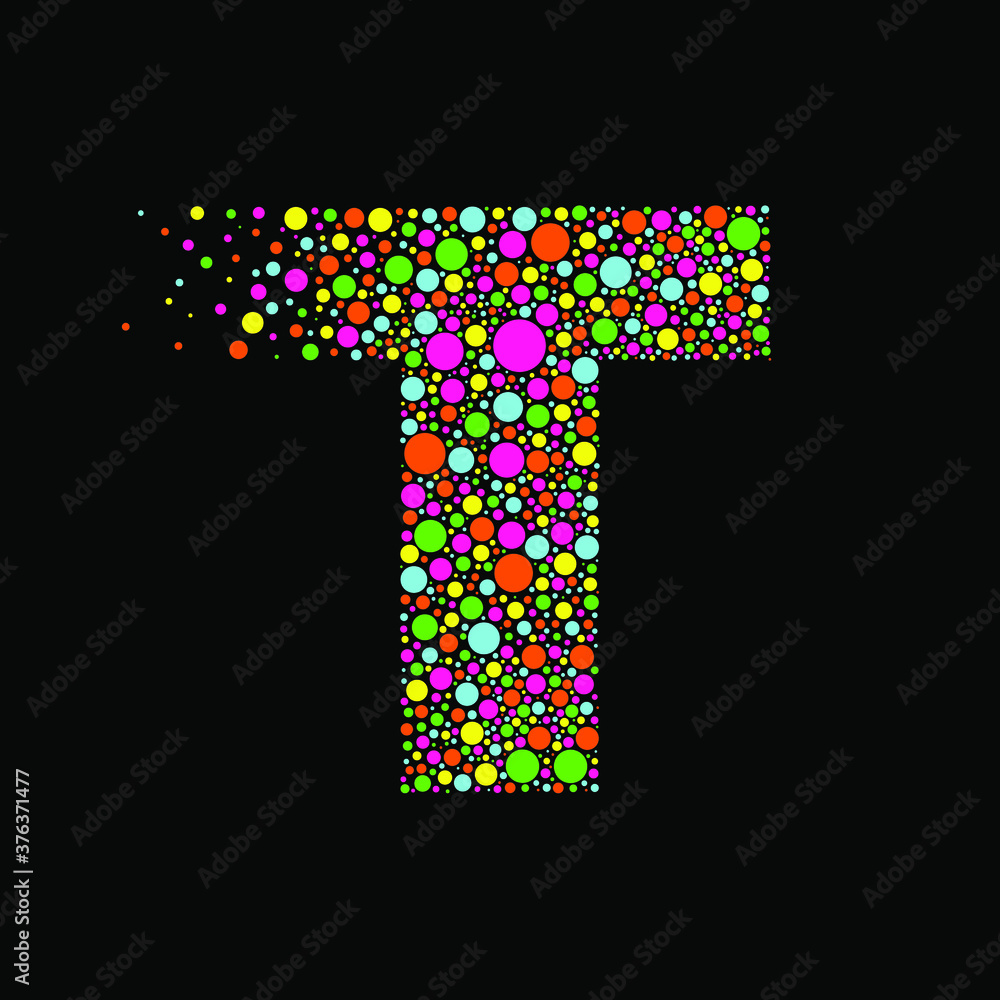 Letter T in Dispersion Effect, Scattering Circles/Bubbles,Colorful vector Letter T in Dispersion Effect, Scattering Circles/Bubbles,Colorful vector