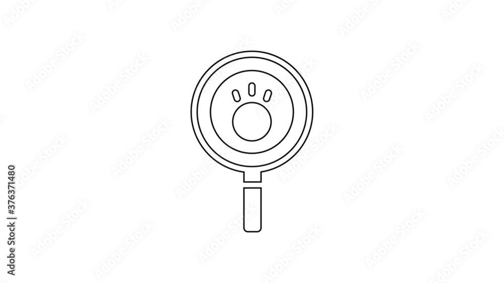 Black line Paw search icon isolated on white background. Magnifying glass with animal footprints. 4K Video motion graphic animation. Black line Paw search icon isolated on white background. Magnifying glass with animal footprints. 4K Video motion graphic animation.