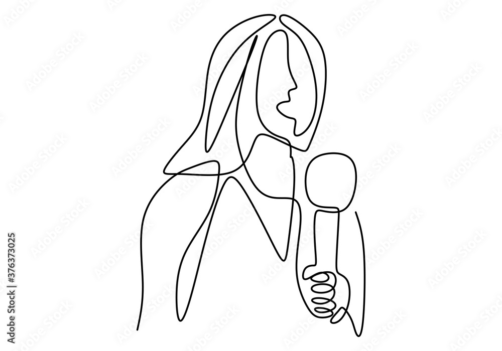 Premium Vector  Continuous line drawing of female journalist holding  microphone premium journalist symbol