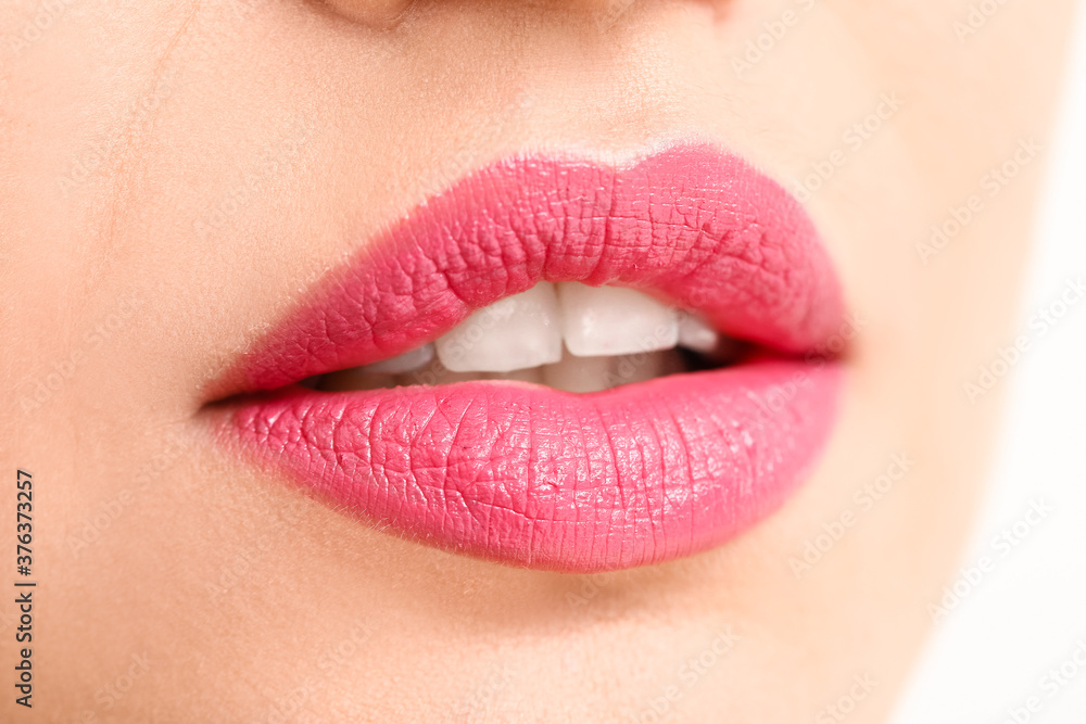 Beautiful young woman with bright lips, closeup Beautiful young woman with bright lips, closeup