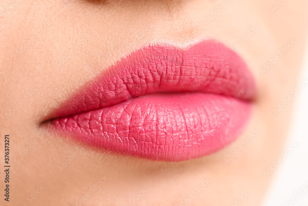Beautiful young woman with bright lips, closeup Beautiful young woman with bright lips, closeup