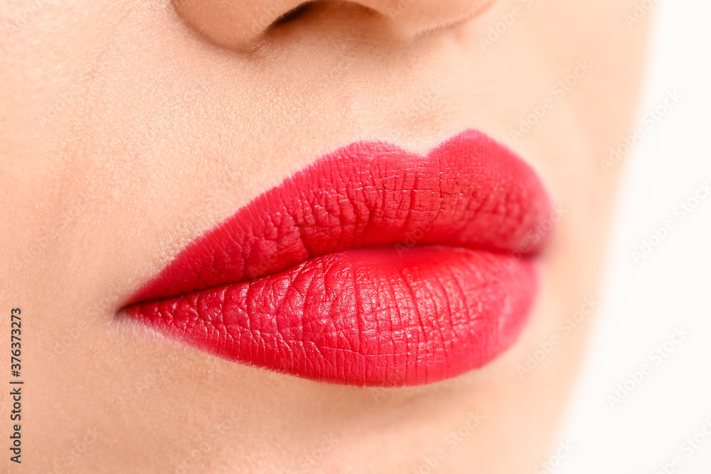 Beautiful young woman with bright lips, closeup Beautiful young woman with bright lips, closeup