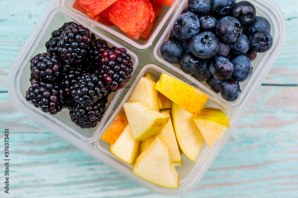 Healthy fresh fruit in a lunch box. Healthy fresh fruit in a lunch box.