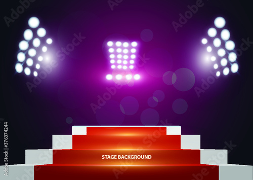 scene illumination show, bright lighting with spotlights, floodlight disco vector illustration