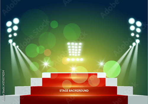 scene illumination show, bright lighting with spotlights, floodlight disco vector illustration