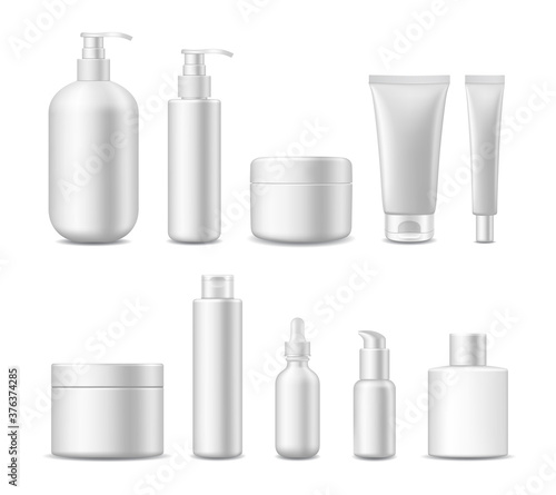 Realistic Detailed 3d White Blank Cosmetic Package Template Mockup. Vector