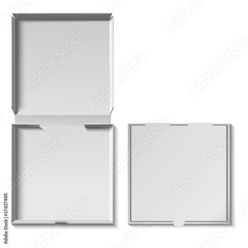 Realistic Detailed 3d Blank Empty Open and Closed Pizza Boxes Template Mockup. Vector