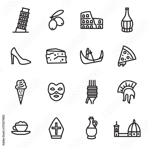 Italy Sign Black Thin Line Icon Set. Vector