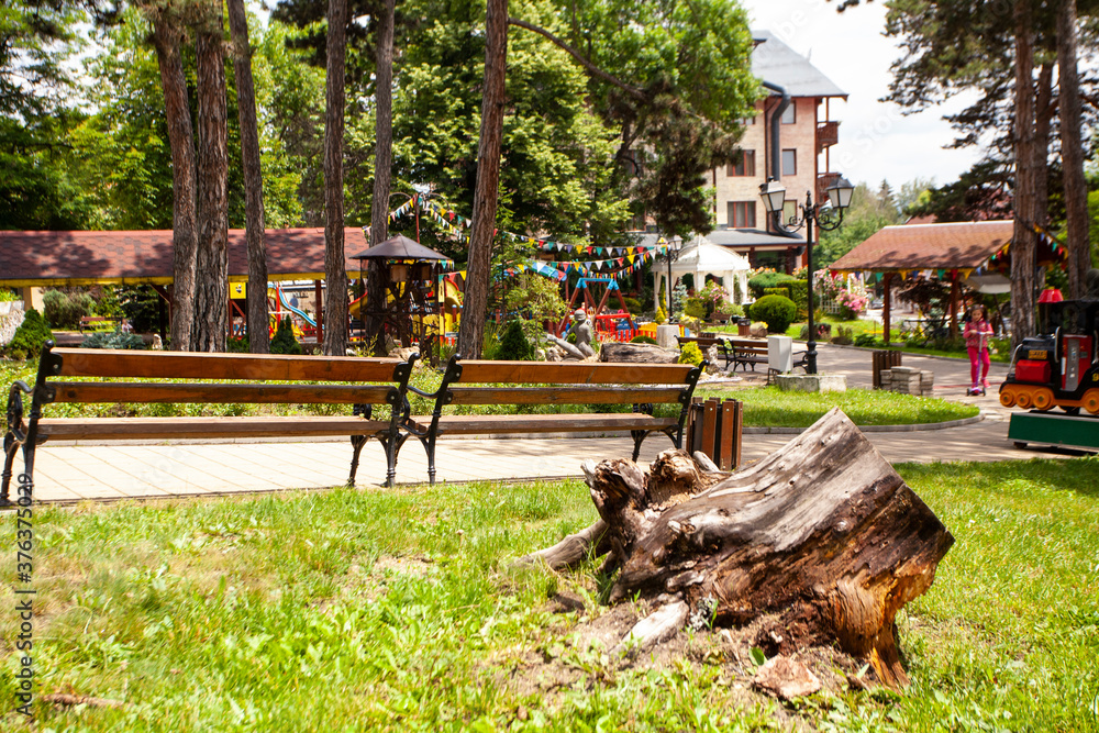 Beautiful green park in spa capital of the Balkans, Velingrad, Bulgaria