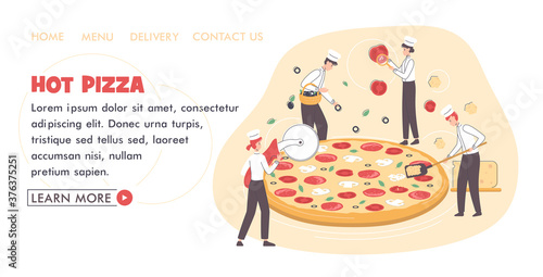 Pizza Making Concept Card Landing Web Page Template. Vector