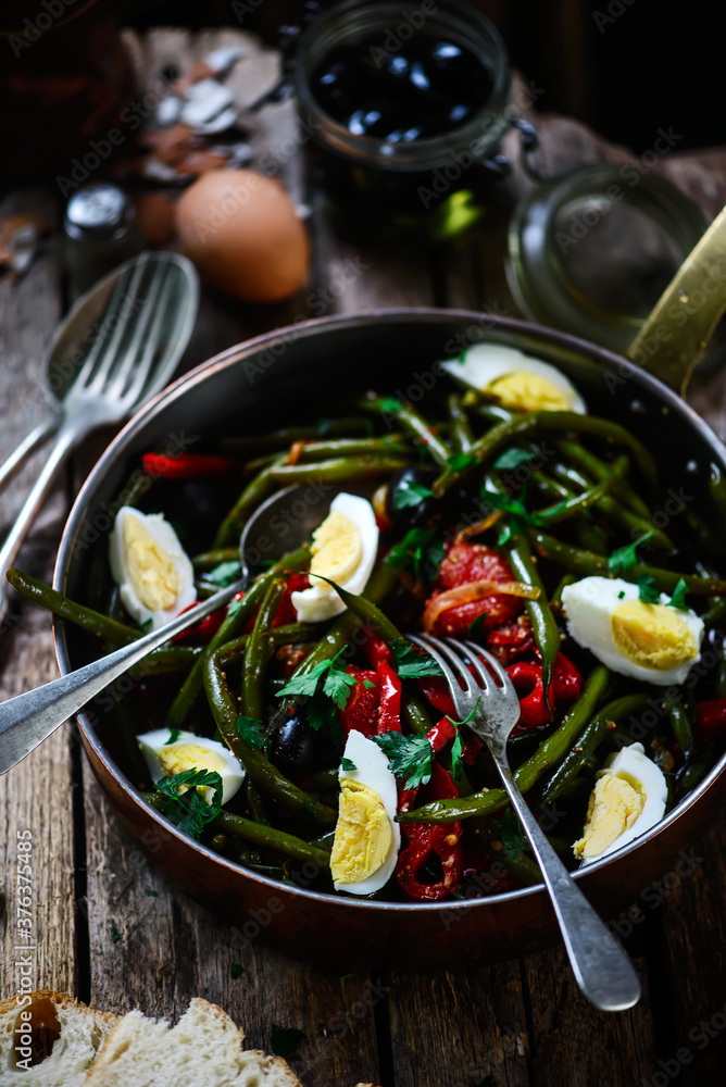 Green bean spanish salad..style rustic.selective focus Green bean spanish salad..style rustic.selective focus