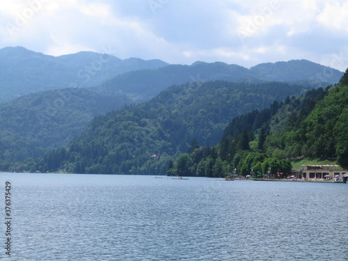 Lake Bled, Slovenia, Julian Alps, Island, Green mountains forest