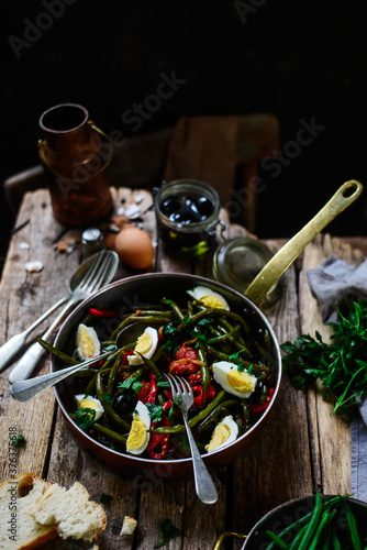 Green bean spanish salad..style rustic.selective focus