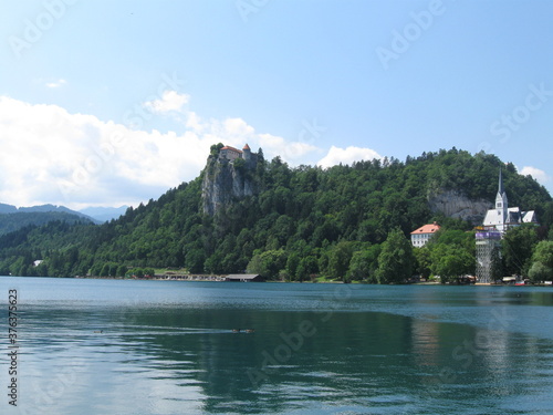 Lake Bled, Slovenia, Julian Alps, Island, Green mountains forest