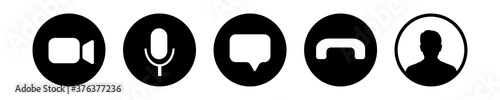Video call screen template. Video cal icons set.