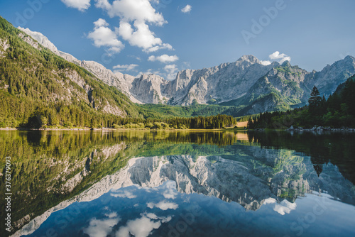 Beautiful view of Fusine Lake  Tarvisio  Udine province  Friuli Venezia Giulia  Italy. Italian mountain lake in the Alps